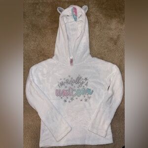 Justice Girls Unicorn Hooded Plush Top | White | Size 14